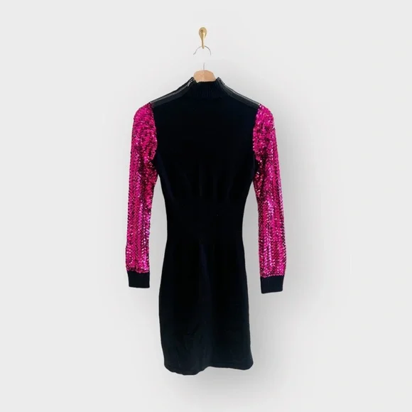 Nwt MOSCHINO Couture Black Sweater Mock Neck Dress Sequin Sleeves - Picture 11 of 11